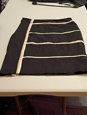 White House Black Market Black Pencil Skirt with Cream Stripe Details